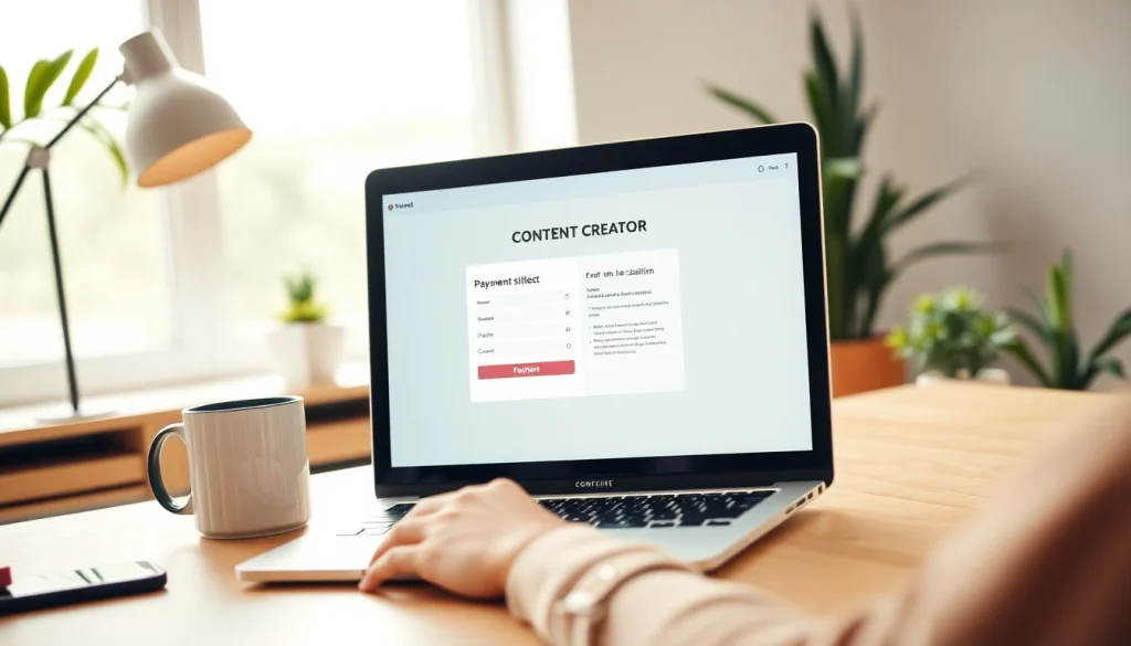 Show payment links for content creators on a laptop in a bright workspace