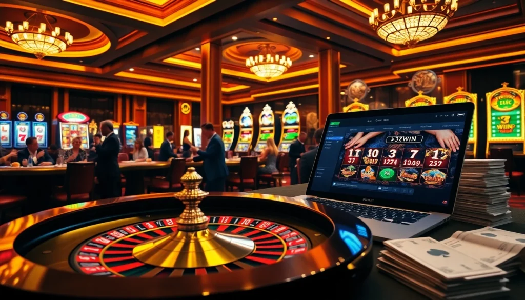 Players engaged in high-stakes gaming at 32WIN casino, showcasing excitement and luxury.