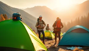 Adventurers preparing for exploration at https://fernweh-abenteuer.de, surrounded by nature.