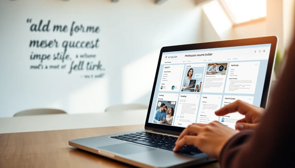 Engaging in resume building using a professional tool on a laptop, showcasing various templates.