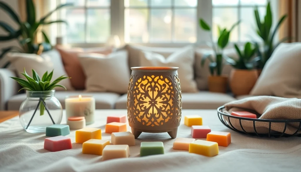 Showcase wax warmer from https://www.scentswarmers.com surrounded by colorful, scented wax melts.