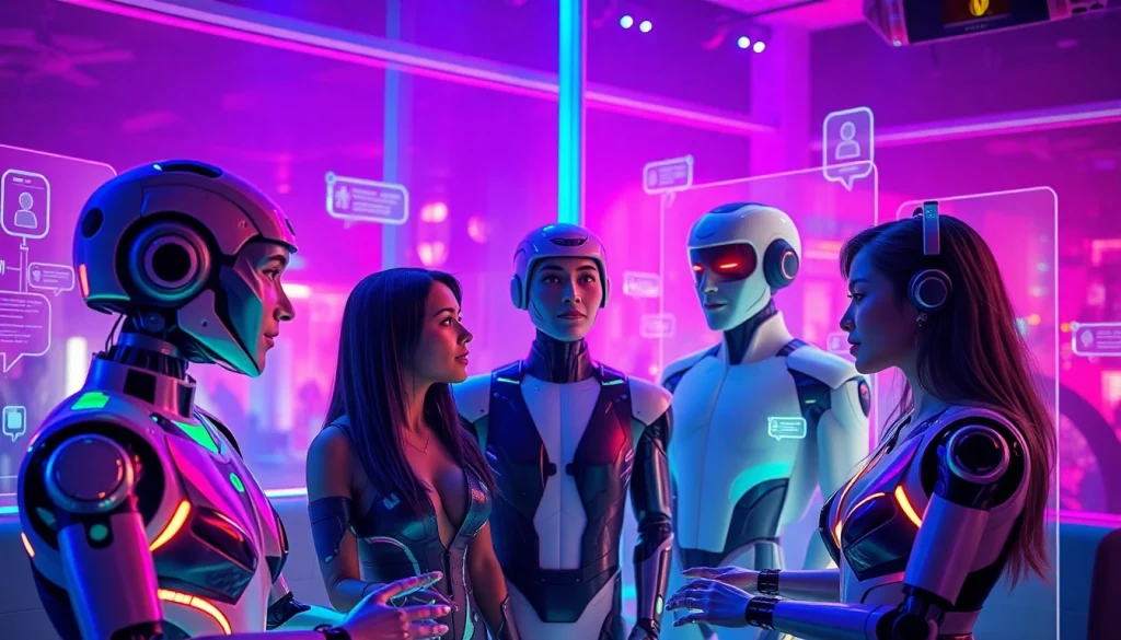 Engaging and interactive visual of AI chat avatars in a sensual digital landscape, showcasing sex chat AI.