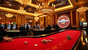Exciting casino action featuring competitive players at a baccarat table, highlighting RAJABARONG.