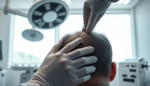 Capture the professional hair transplant london procedure showcasing skilled hands and modern equipment.