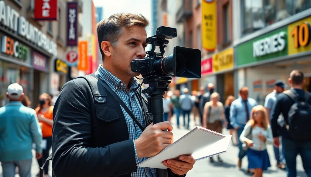 Cover local news and events at https://spectacle.com.ua with a journalist in a vibrant setting.