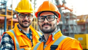 Personlig skyddsutrustning för bygg och industri bärs av arbetare för säkerhet och skydd.