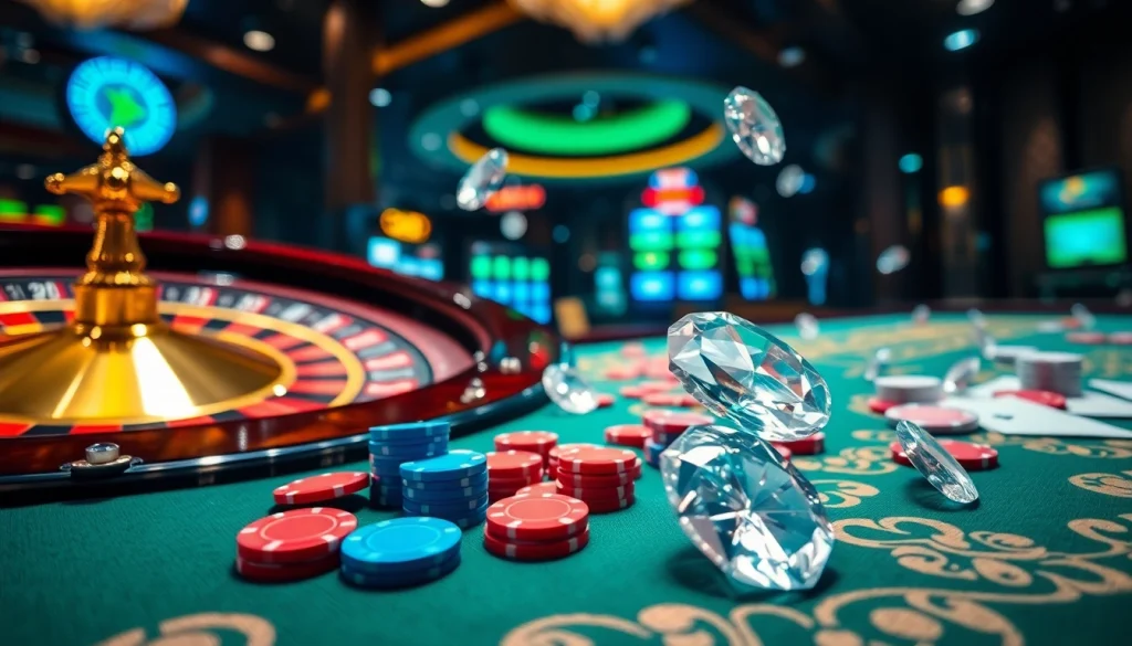 Experience the thrill of gaming with luxurious hong kong diamond chips on a sleek casino table.