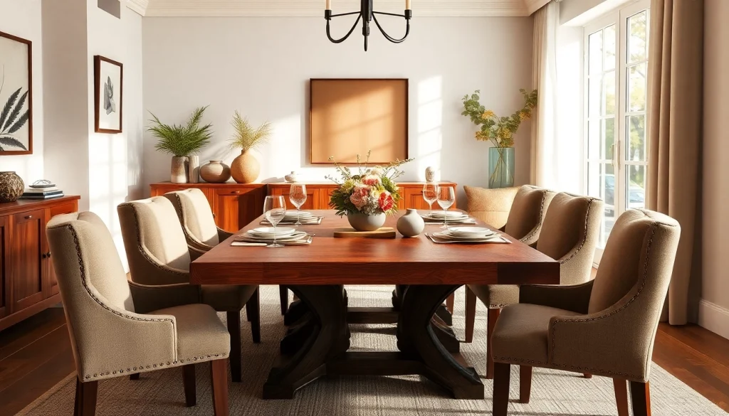 Stylish dining tables in a warm and inviting dining room setting.