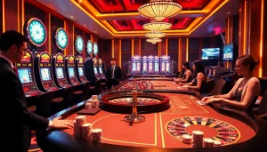 X88 casino scene with vibrant tables, card dealers, and luxury gaming atmosphere.