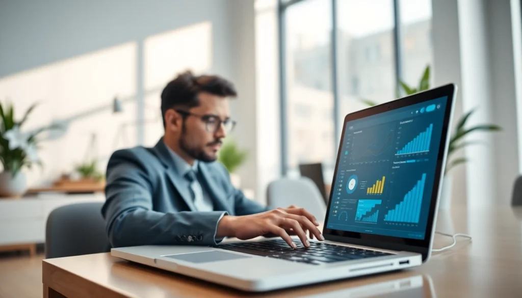 Utilize the Ai Tool Navigator app interface displayed on a laptop in a modern office setting.