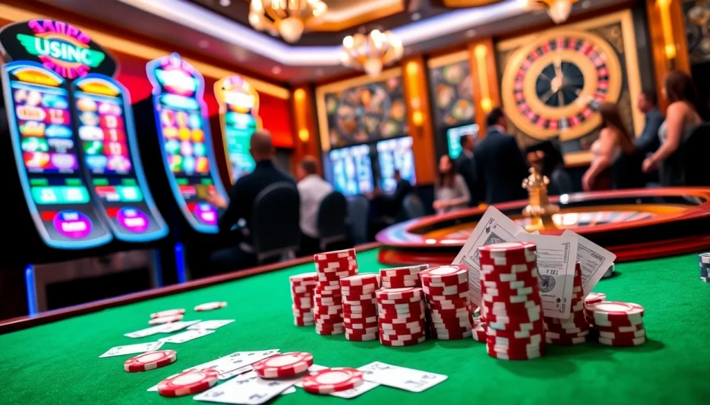 Players enjoying a thrilling moment at uu88 casino with poker chips and cards on the table.