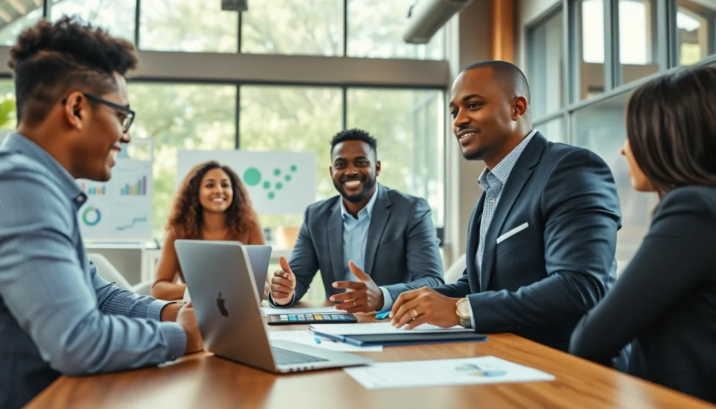 Dennis Wimberly Jr leading a team meeting in a modern Atlanta office, showcasing his entrepreneurial spirit.