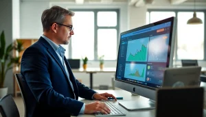 Analyze SEO strategies with a professional reviewing website performance data in a modern office.