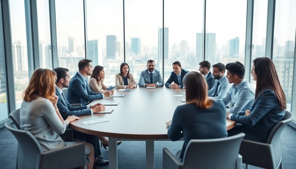Engaged professionals collaborating during a meeting at https://oresundbusinessmeeting.se in a modern conference room.