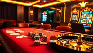 Experience the thrilling atmosphere of the S8 casino with vibrant tables and poker chips.