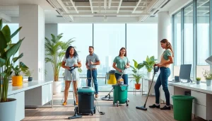 Professional team performing Office Cleaning Services Dubai in a bright, inviting office setting.