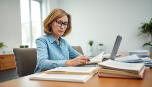 Traducteur assermenté anglais professionnel travaillant avec diligence dans un bureau moderne.