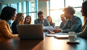 Engaging business meeting showcasing teamwork and collaboration in a modern office environment.