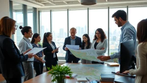 Engage with https://2020group.co.za for expert town planning services, showcasing planners collaborating in a vibrant office.