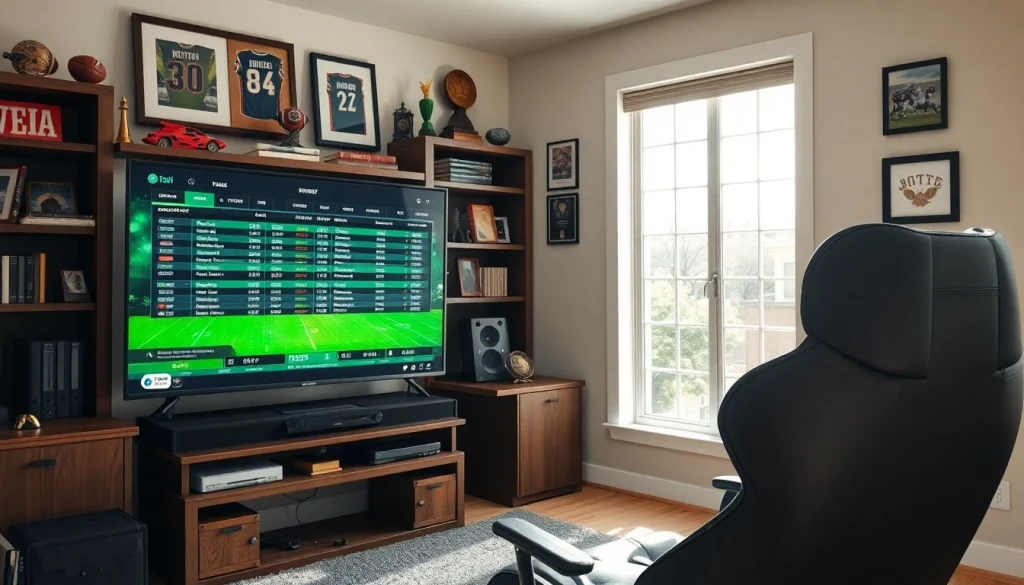 Engaging scene of sports betting in Georgia with a focused individual monitoring live odds.