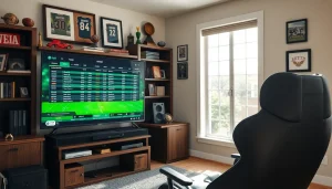 Engaging scene of sports betting in Georgia with a focused individual monitoring live odds.