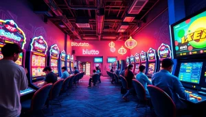 Adegan menarik para pemain yang menikmati permainan slot Birutoto online dalam lingkungan digital yang hidup.