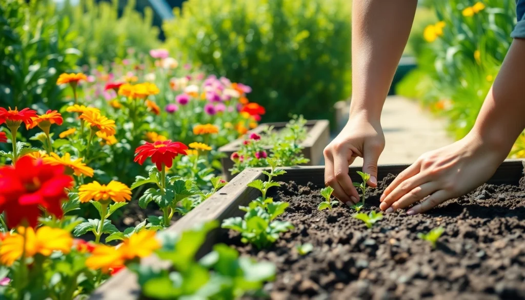 Engaging gardening activities showcase a gardener nurturing plants in a vibrant outdoor space.