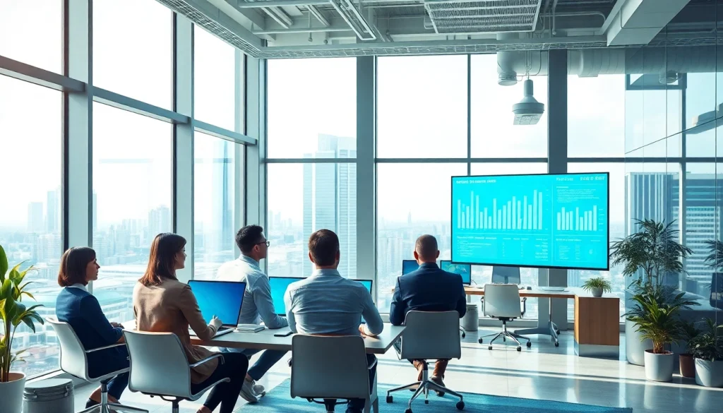 Professionals collaborating in a modern office on logo tiger enterprise ERP solutions.