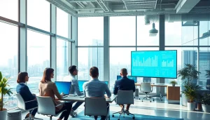 Professionals collaborating in a modern office on logo tiger enterprise ERP solutions.