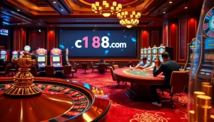C168 com is a vibrant digital casino scene showcasing engaging roulette, poker, and high-stakes excitement.