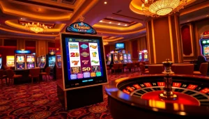 Experience thrilling online slots gameplay with vibrant graphics and luxury casino ambiance.