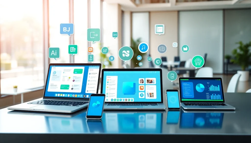 Find the best AI Tools displayed in a modern digital workspace with vibrant technology.