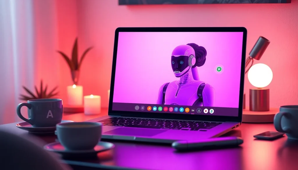 Engaging AI character in a cozy virtual chat setting for ai sex chat.