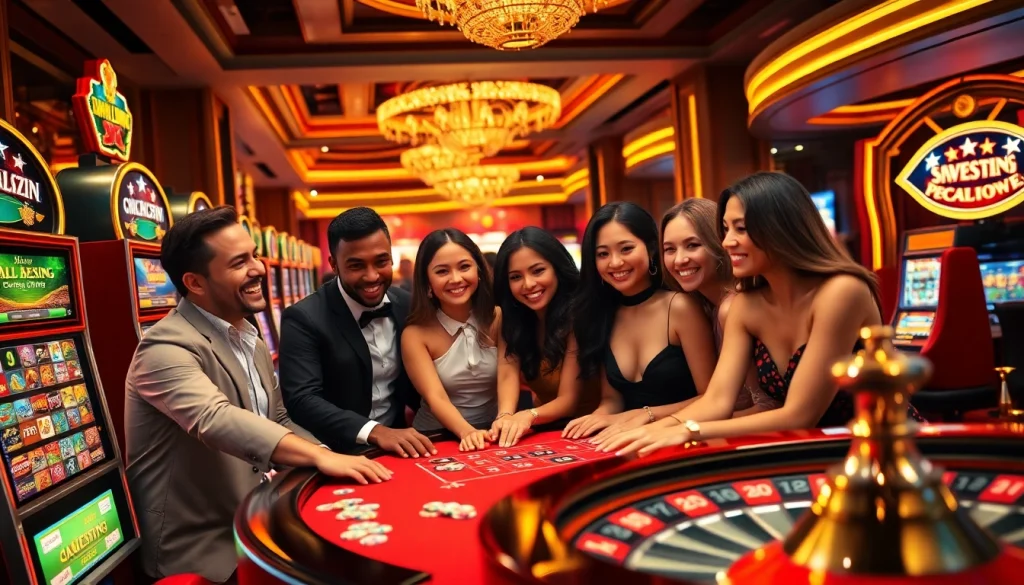 Pemain DEWANAGA89 menikmati momen menarik di kasino dengan mesin slot yang berwarna-warni.