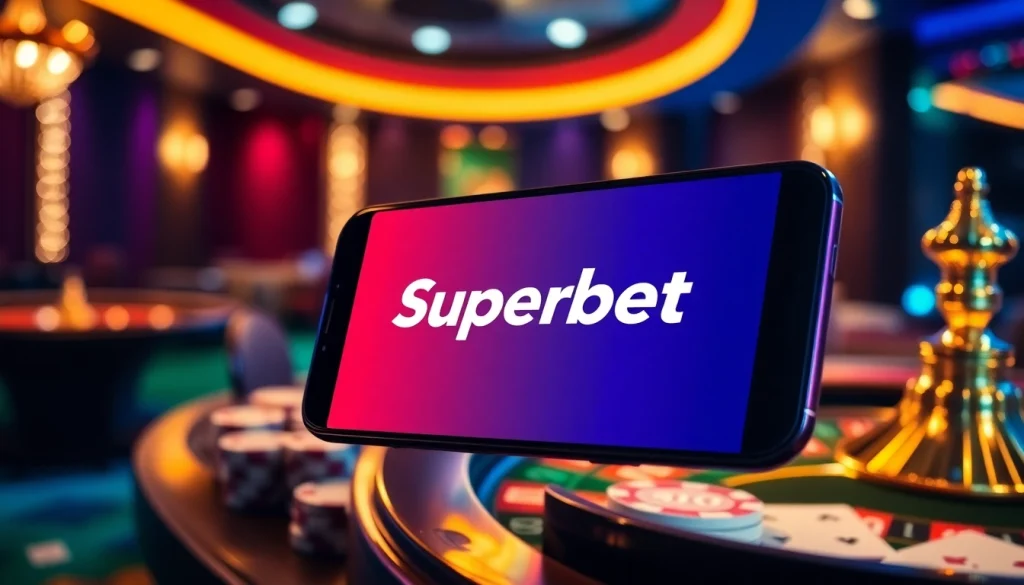 Engaging players with the Superbet App showcasing casino games and betting options on a sleek smartphone.