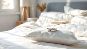 Monitor your sleep with a sleep ring tracker displayed elegantly on a pillow.