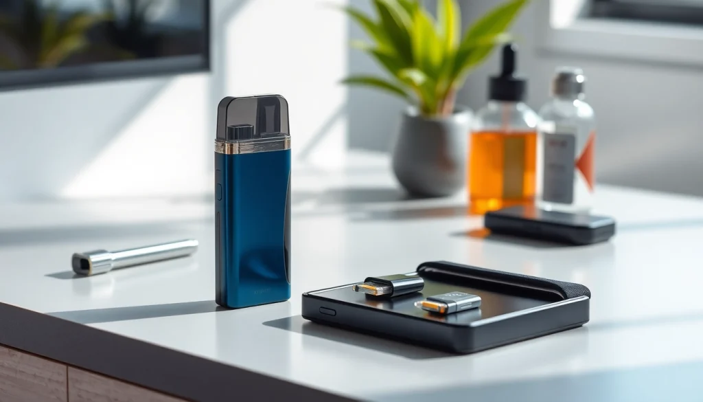 Premium pod kit showcasing sleek design and accessories on a minimalist surface.