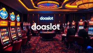 Players enjoying the excitement of doaslot on vibrant slot machines in a luxurious casino.