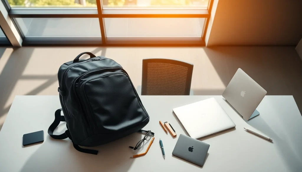 Nutzen Sie den Business Rucksack, um stilvoll Ihre Büroutensilien zu organisieren.