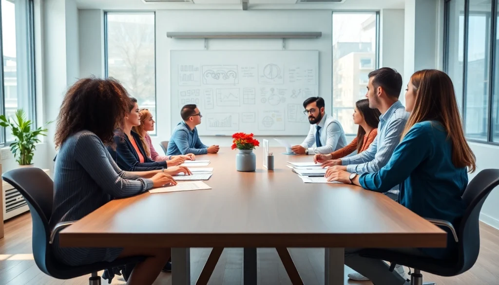 Engaged team collaborating in a professional business environment.