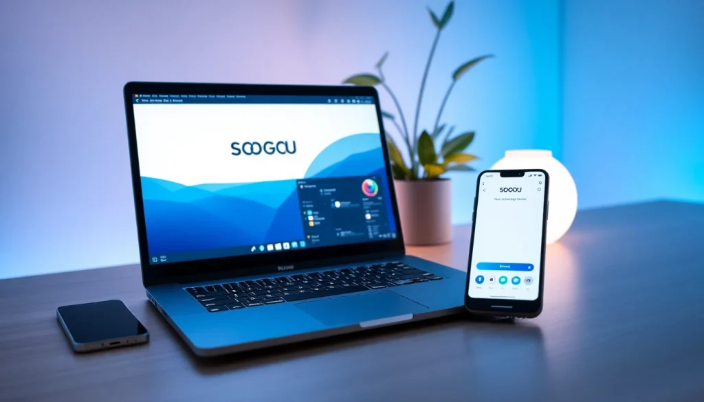Sogou输入法 interface showcased on a sleek laptop in a modern digital workspace.