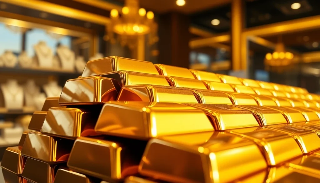 Shining gold bars stacked elegantly, showcasing their rich metallic texture and value.