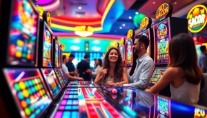 Menggambarkan pengalaman seru Slot Gacor di kasino dengan mesin permainan yang colorful.