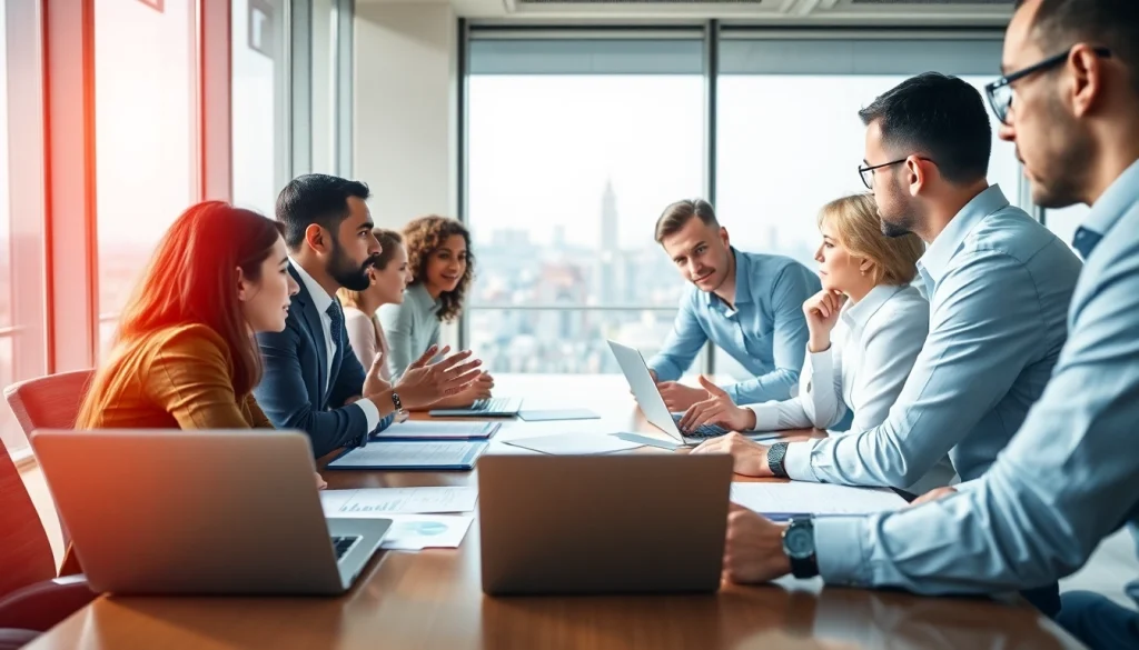 Engaged professionals collaborating in a business meeting setting.