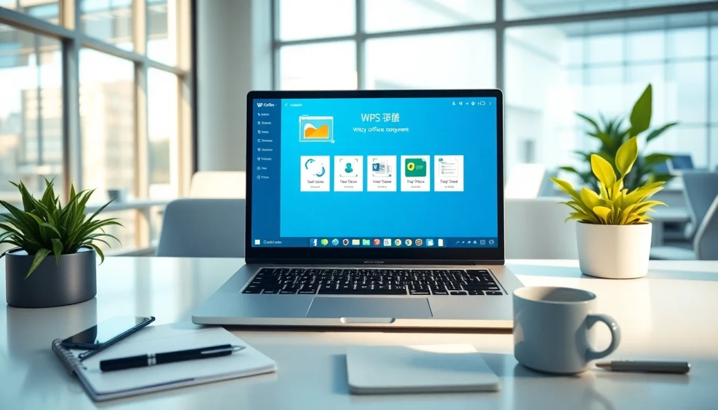 WPS电脑版 software interface on a modern office laptop, showcasing productivity and efficiency.