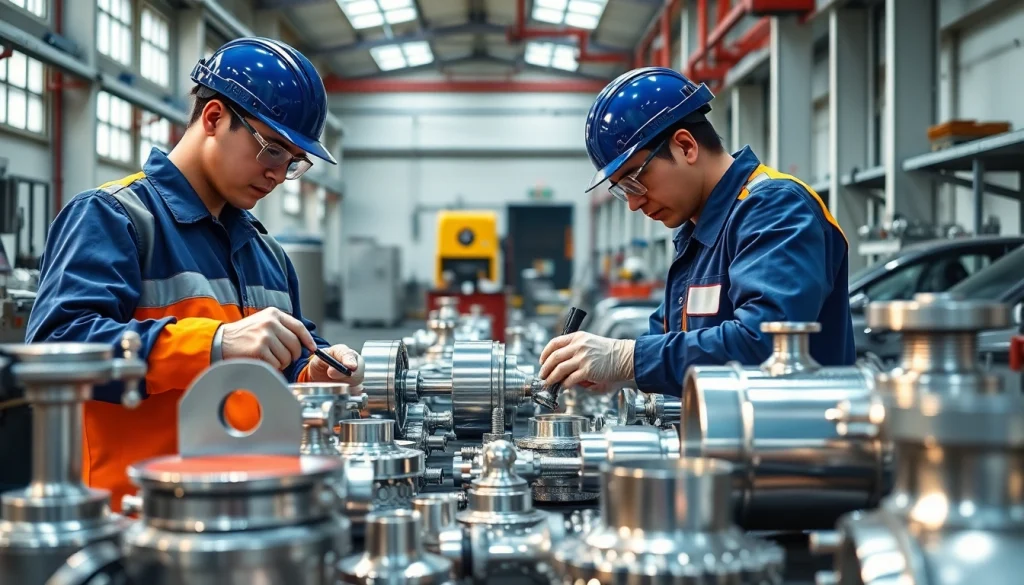 Zinc plating malaysia in a modern facility showcasing professional workers performing quality checks on shiny metal components.