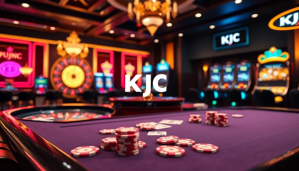 KJC casino table showcasing vibrant poker chips and an immersive gambling experience.
