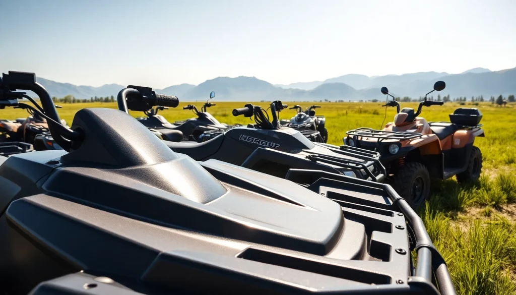 Explore used ATVs near me in a picturesque outdoor setting with various models on display.