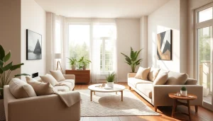 Showcasing home renovation transformation in a stylish living room with warm colors.
