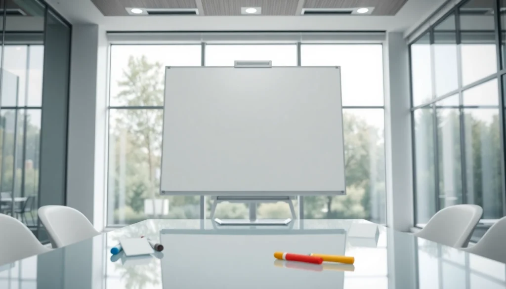 Utiliser le chevaletdeconference.fr dans une salle de réunion moderne avec un tableau blanc.